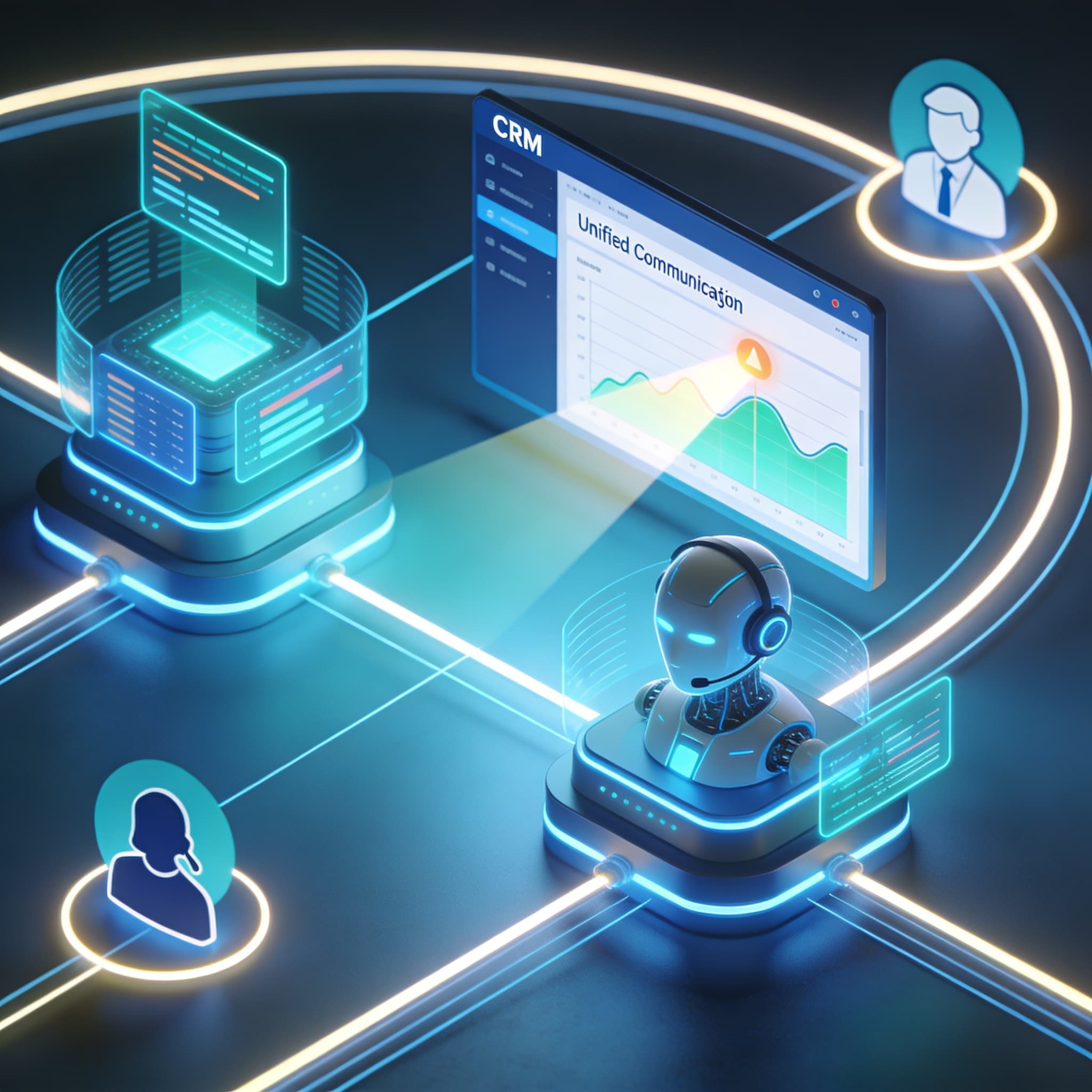 AI dashboard predicting customer issues before they happen with glowing alert indicators.