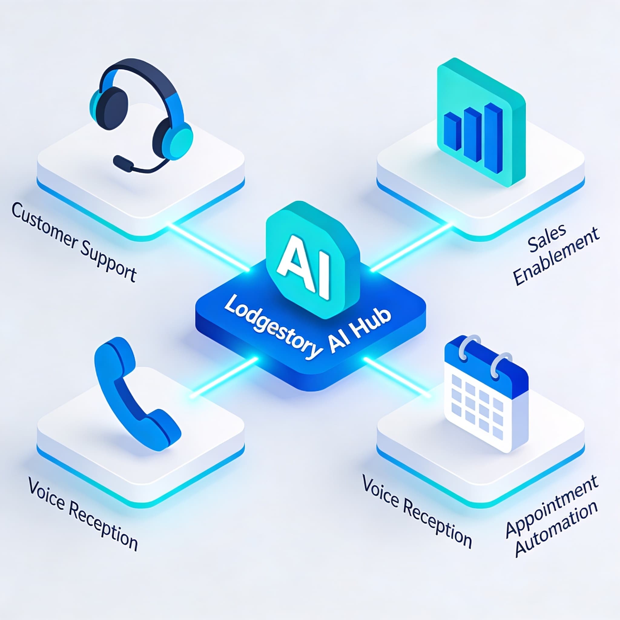 Infographic illustrating key business use cases powered by Lodgestory AI agents
