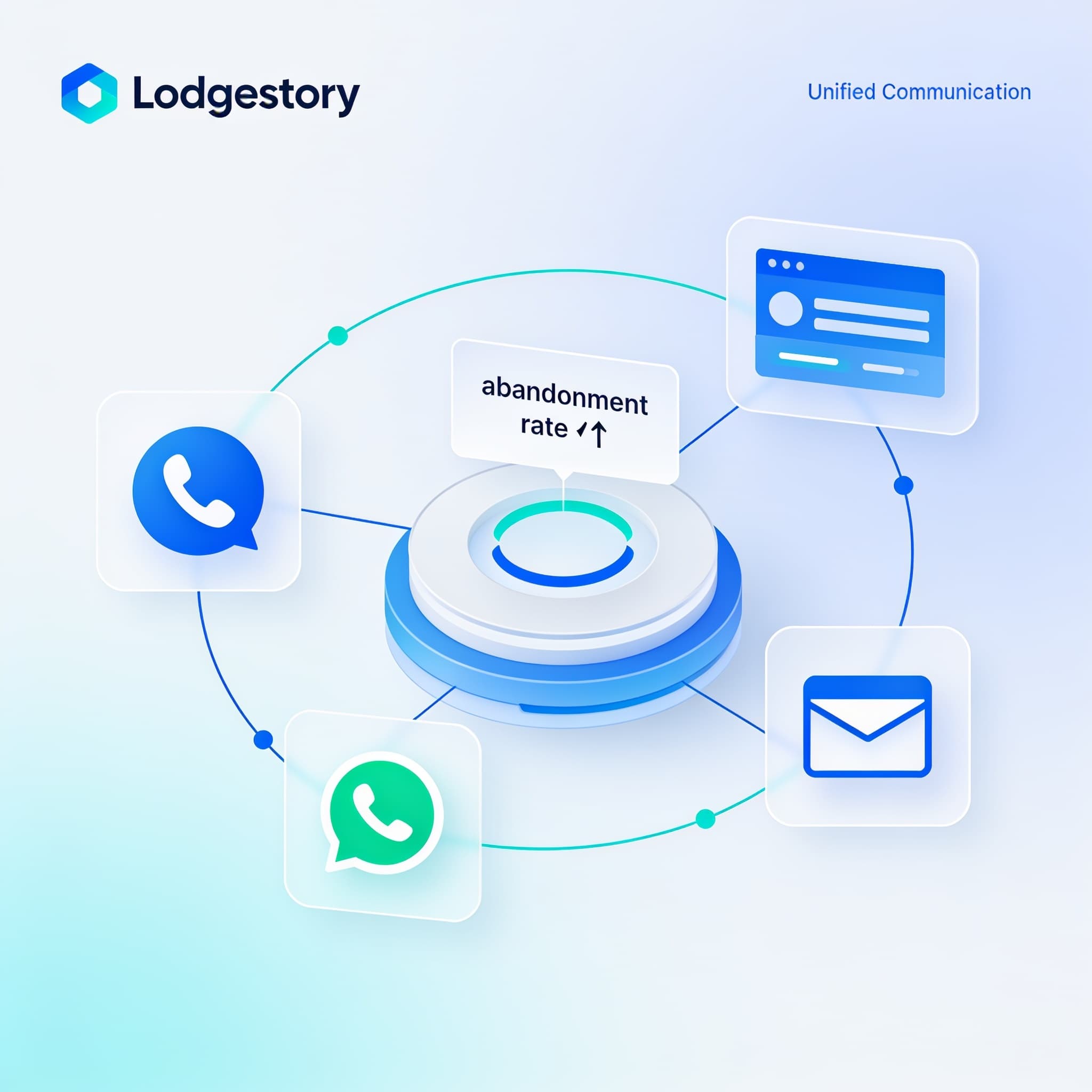 Omnichannel customer experience dashboard visual with connected communication icons and data trends