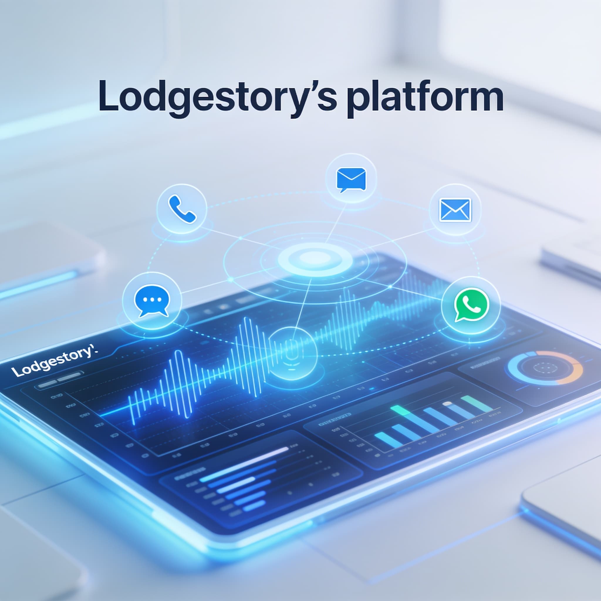 Futuristic interface showcasing AI-driven call center quality management across voice and digital channels
