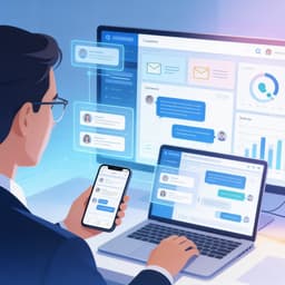 Professional working at a digital dashboard displaying unified customer interactions across multiple channels.