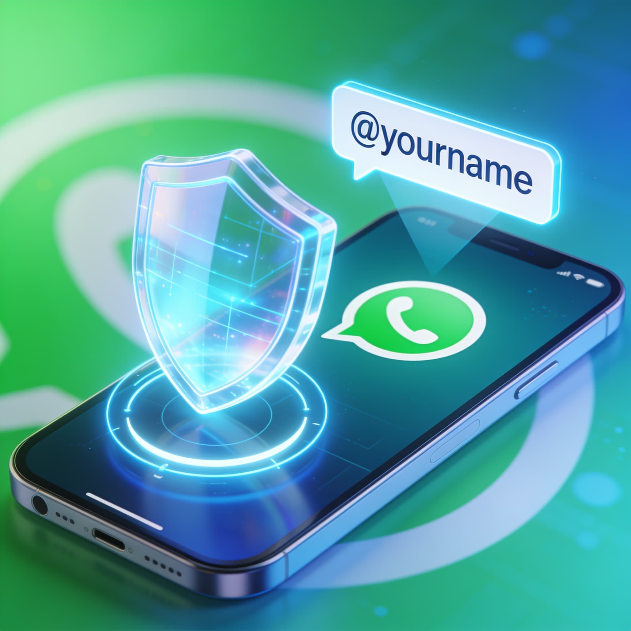 Smartphone showing WhatsApp username concept with privacy shield