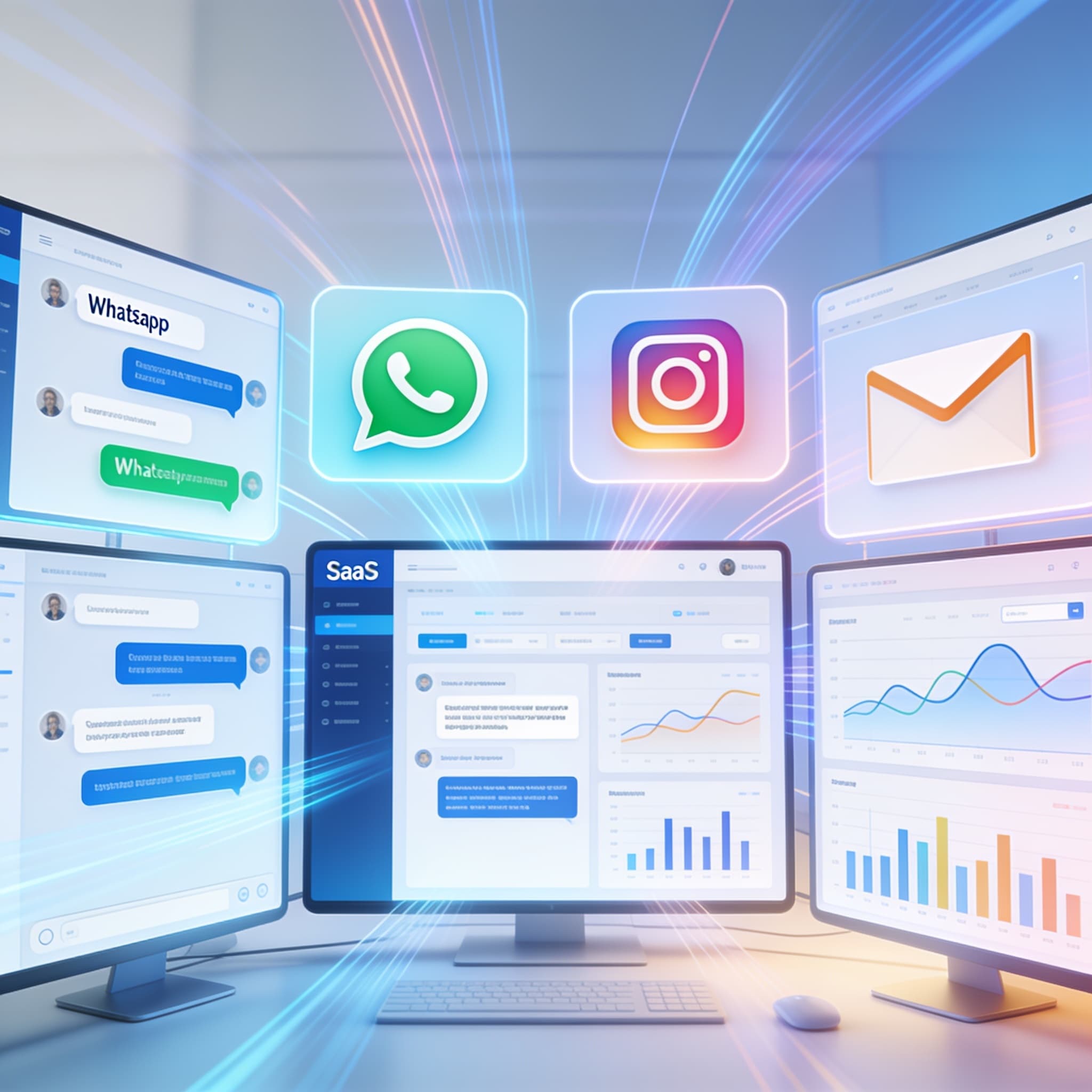 Modern visualization of unified customer feedback analytics across multiple communication channels in a SaaS workspace.