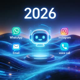 Futuristic depiction of AI chatbot technology across multiple communication channels in 2026.