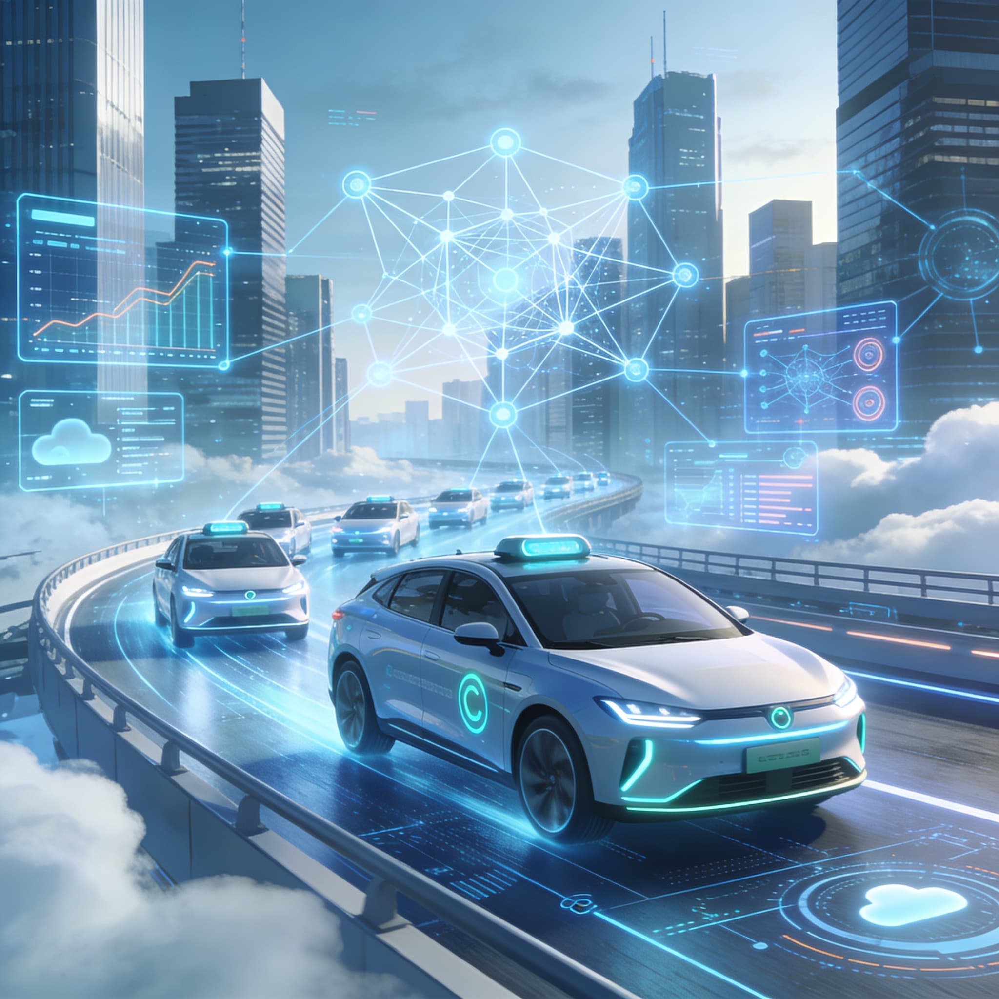 Connected electric vehicles in a smart city visualizing AI and telemetry integration
